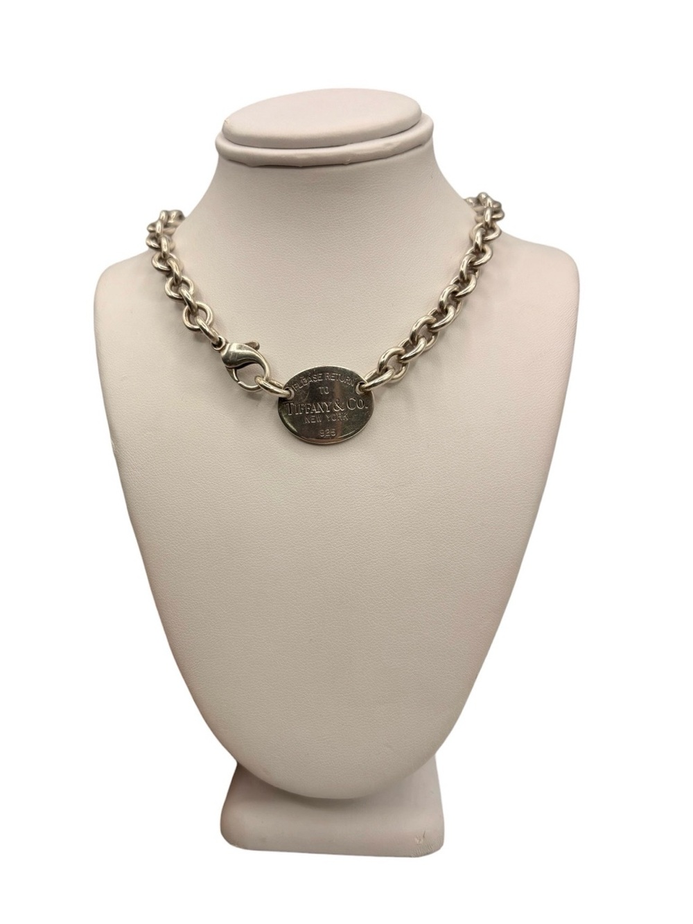 Tiffany & Co. Sterling Silver Oval Tag Necklace - Silver